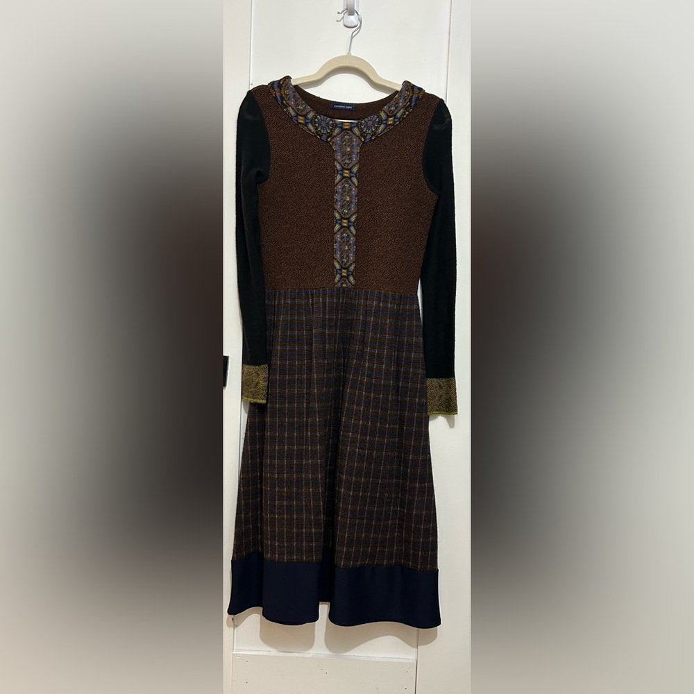 Autumn Plaid Long Sleeve Midi Dress in Brown and Black